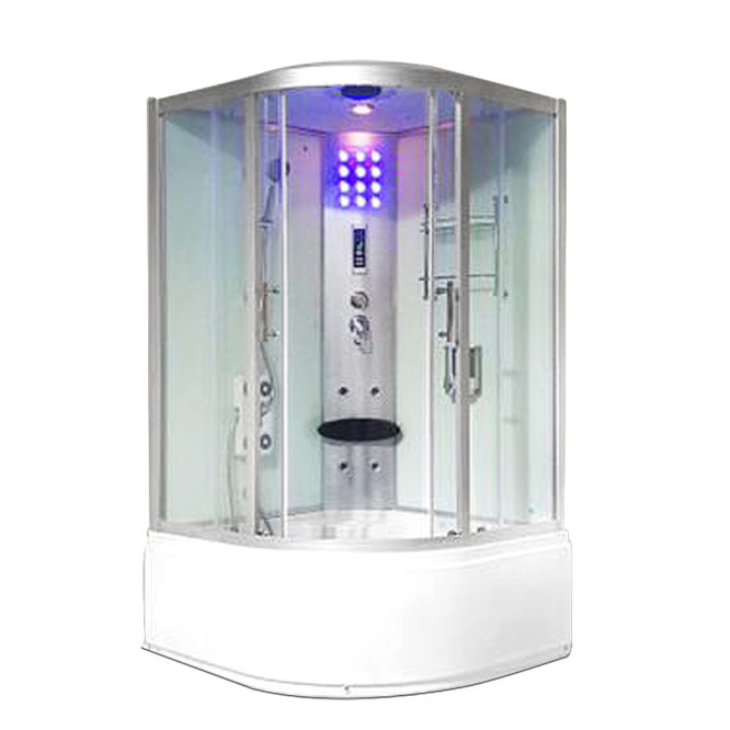 白鏡面玻璃110x110豪華型整體淋浴房淋浴艙，電腦控制頂噴側噴椅座腳療LED燈高底缸頂蓋可加裝蒸氣spa BS0112