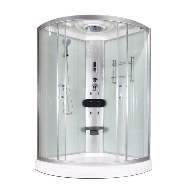 白鏡面玻璃110x110豪華型整體淋浴房淋浴艙，電腦控制頂噴側噴椅座腳療LED燈高底缸頂蓋可加裝蒸氣spa BS0116