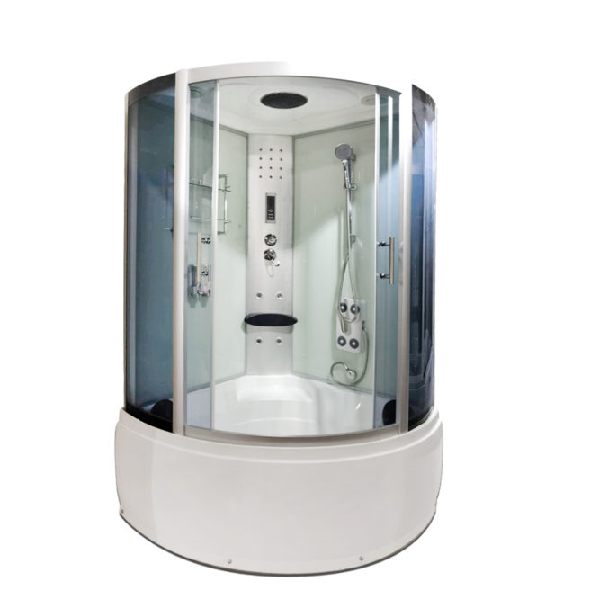 白鏡面玻璃120x120豪華型整體淋浴房淋浴艙，電腦控制頂噴側噴椅座腳療LED燈高底缸頂蓋可加裝蒸氣spa BS0122
