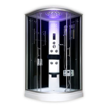 黑鏡面玻璃120x120豪華型整體淋浴房淋浴艙，電腦控制頂噴側噴椅座腳療LED燈低底缸頂蓋可加裝蒸氣spa BS0124