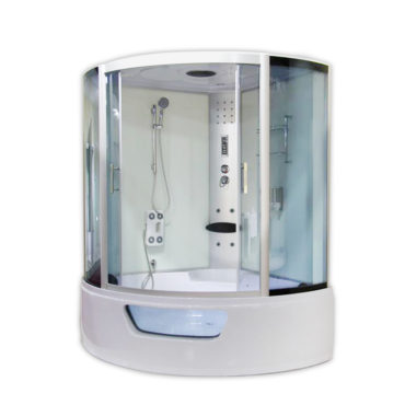 白鏡面玻璃130x130豪華型整體淋浴房淋浴艙，電腦控制頂噴側噴椅座腳療LED燈高底缸頂蓋可加裝蒸氣spa BS0132
