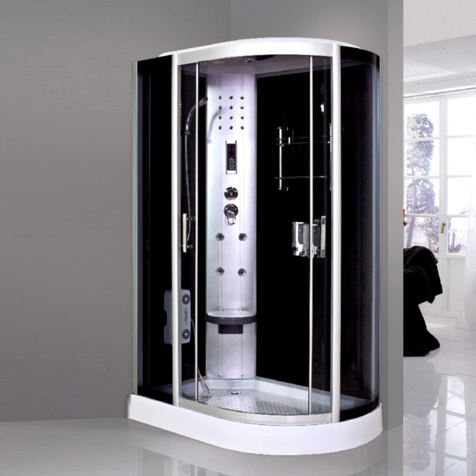 黑鏡面玻璃120x80豪華型整體淋浴房淋浴艙，電腦控制頂噴側噴椅座腳療LED燈底缸頂蓋可加裝蒸氣spa BS1284