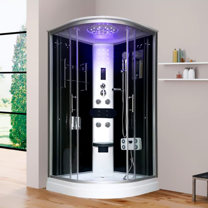 淋浴艙淋浴模組100x100豪華型整體淋浴房淋浴艙黑鏡面玻璃，電腦控制頂噴側噴椅座腳療LED燈底缸頂蓋可加裝蒸氣spa BS2041