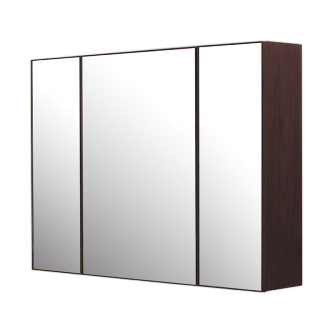 鋁合金烏木紋浴室三面鏡鏡櫃，防火防水不生鏽，90x65cm牆掛式鏡櫃。小物收納方便。 MN9061