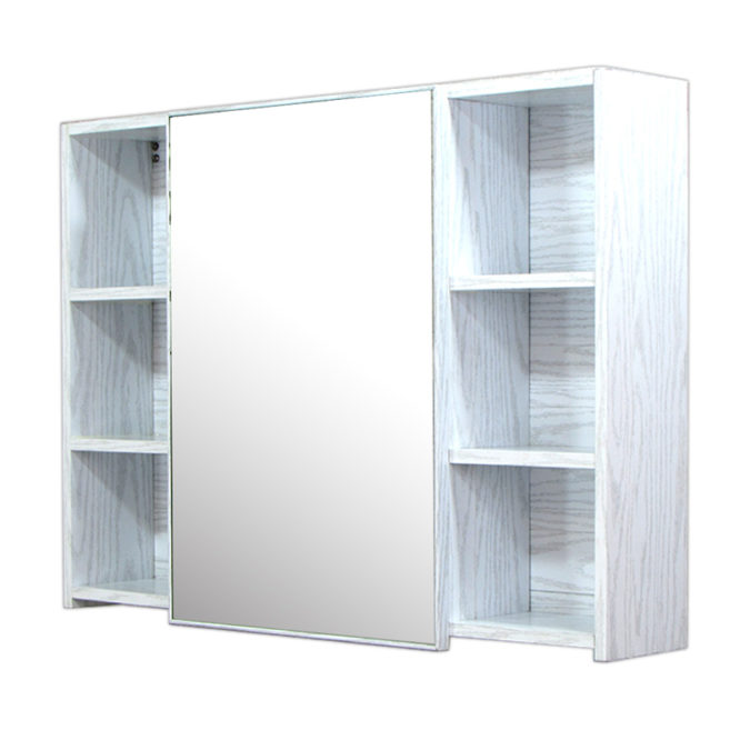 鋁合金水曲柳木紋浴室鏡櫃，防火防水不生鏽，90x65cm牆掛式鏡櫃。含小物收納空間方便。 MQ9060