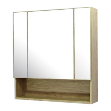 鋁合金原木紋浴室三面鏡鏡櫃，防火防水不生鏽，75x80cm牆掛式鏡櫃。含收納空間 MR7581