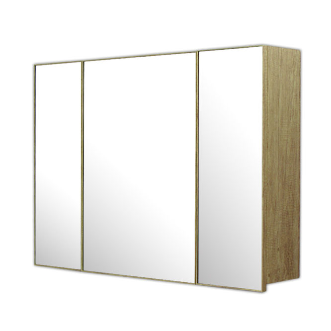 鋁合金原木紋浴室三面鏡鏡櫃，防火防水不生鏽，90x65cm牆掛式鏡櫃。含收納空間 MR9061