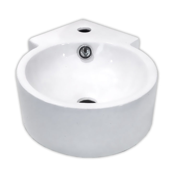 43x31角落圓形陶瓷面盆洗手盆，掛牆可，小型營業公共場所洗手間適用，有龍頭座 SL9133