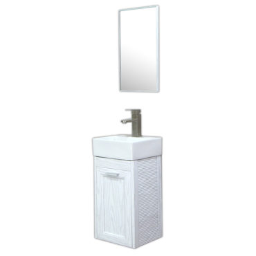 方形洗手盆櫃3D全鋁水曲柳紋浴櫃含五金鏡子陽台小浴室輕隔間專用全防水環保材質 VP731B
